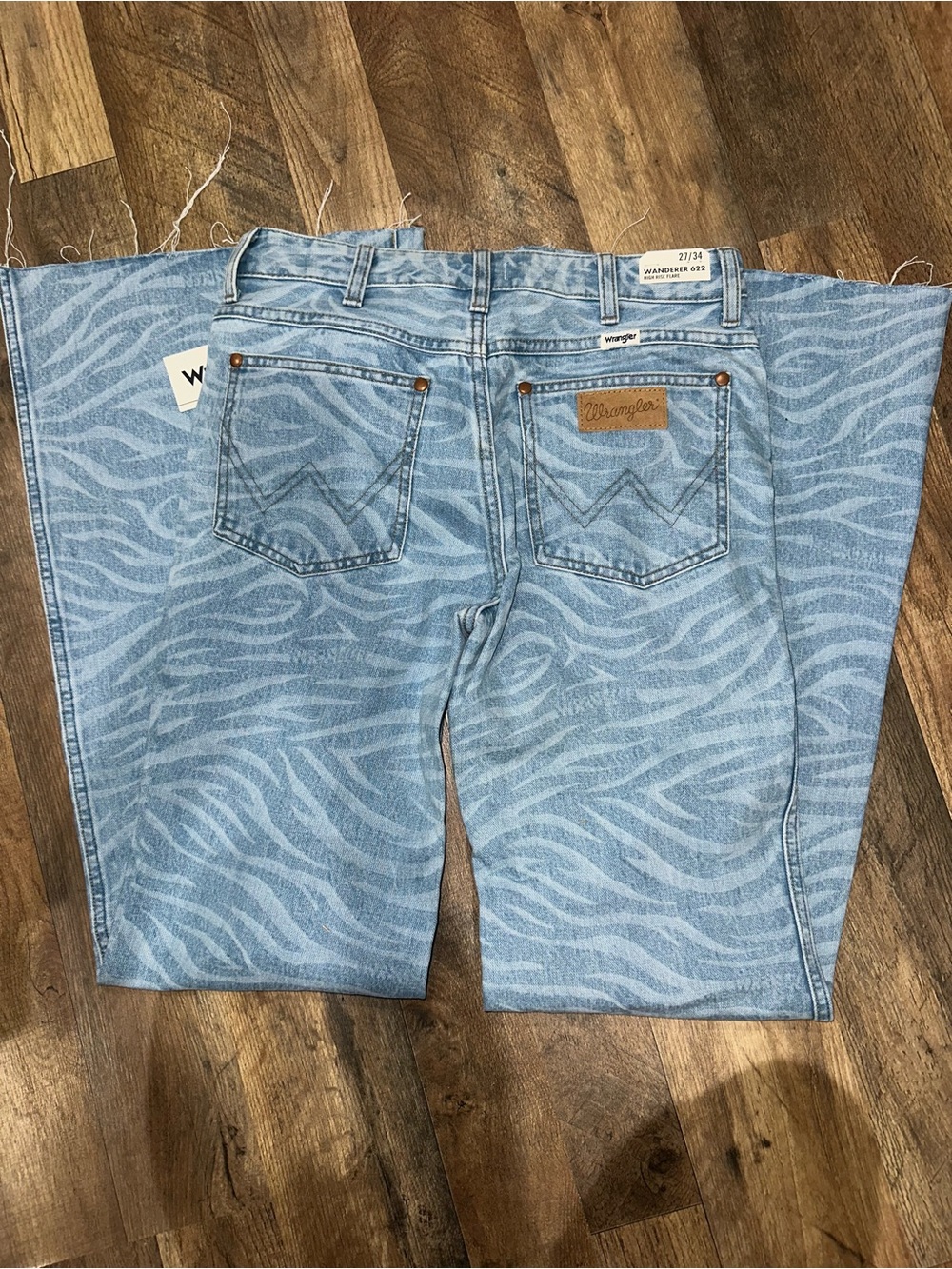 Wrangler Wanderer 622 Light Blue Zebra Print High-Rise Jeans - Picture 2 of 3
